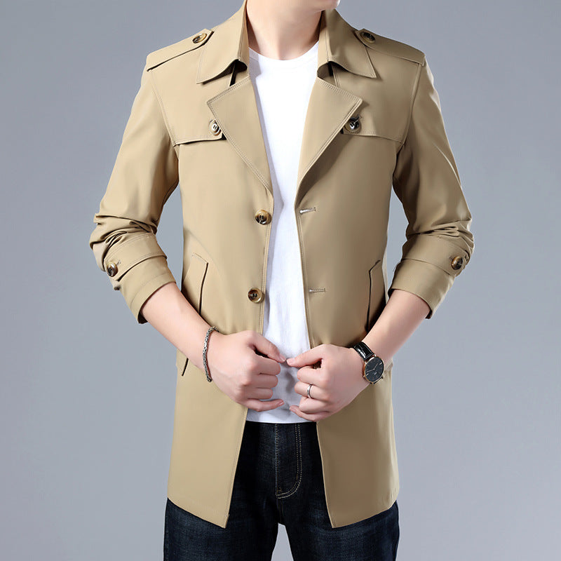 Spring And Autumn Men's Trench Coat With Buttons Top Quality Jacket Slim Regular Classic Jacket