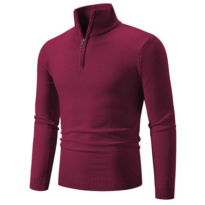 Zip-up Turtleneck Pullover Men's Long Sleeved Sweater - Mubimart