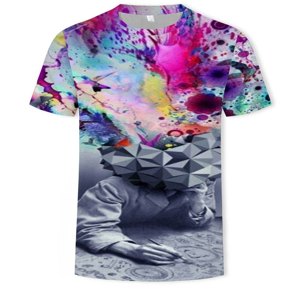 Mens Fashion Casual Digital Print Crew Neck T-shirt - Mubimart