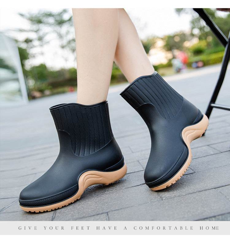 Women's Mid-calf Waterproof Soft-soled Rain Boots - Mubimart