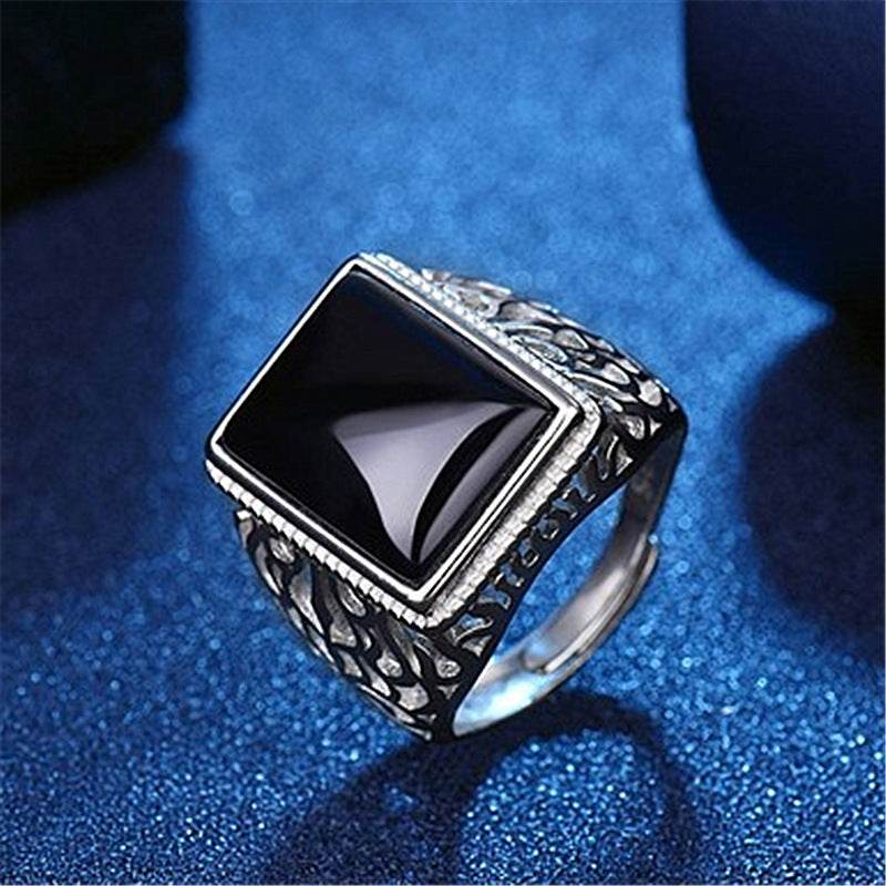 Silver Plated Black Onyx Men Ring - Mubimart