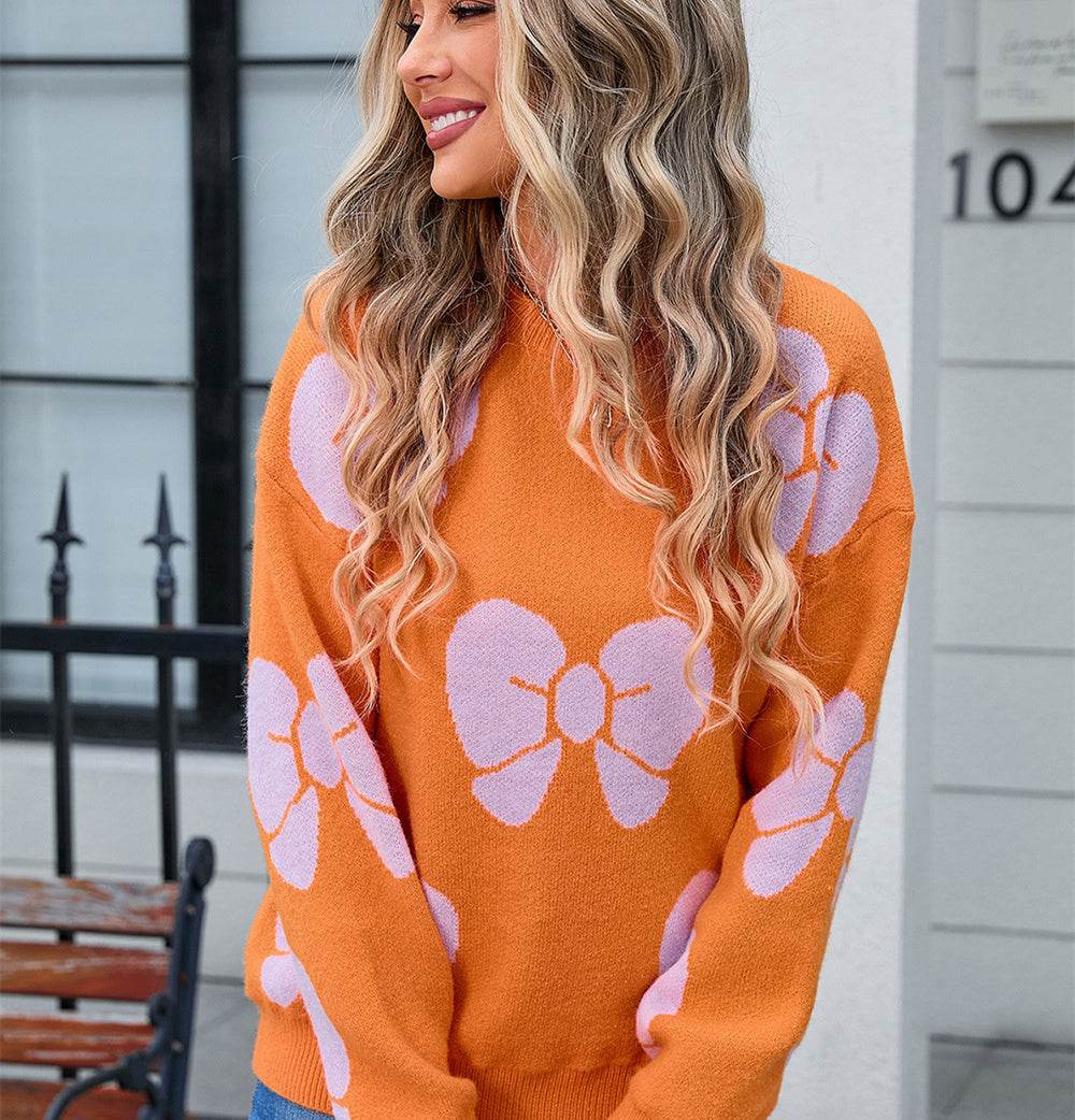 Women's Plus Size Loose Bow Sweater Pullover - Mubimart
