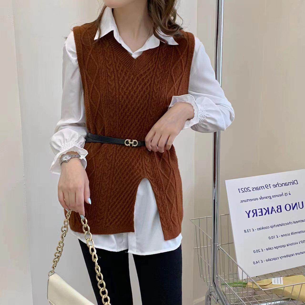 Wool Vest Knitted Vest Sweater Two-piece Set - Mubimart