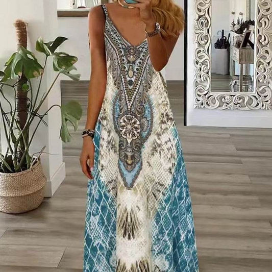 Slim Feather Positioning Printing Slip Dress - Mubimart