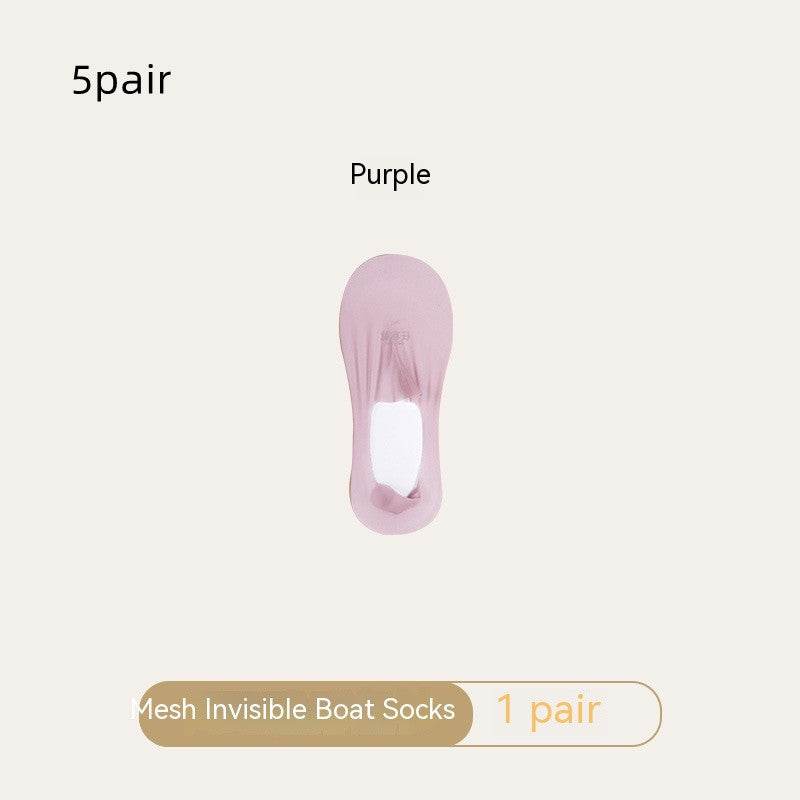 Women's Mesh Boat Socks Summer Thin Cotton Bottom Non-slip Tight Ice Silk Arbitrary Cut Women's Low Cut Invisible Socks - Mubimart