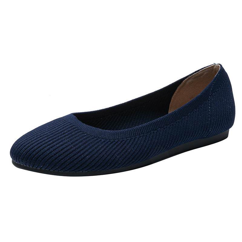 Round Toe Shallow Mouth Fabric Flat Knitted Soft Bottom Boat Shoes - Mubimart