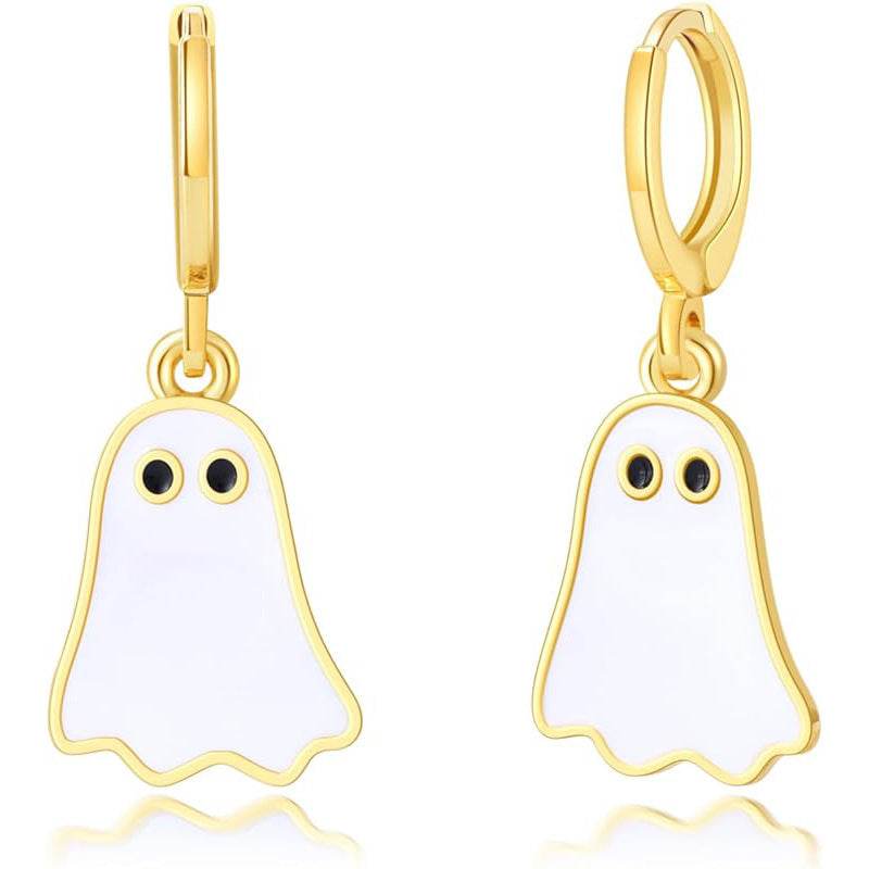 Halloween Ghost Earrings For Women Gold Ghost Huggie Hoop Earrings Halloween Jewelry Cute BOO Halloween Earrings - Mubimart