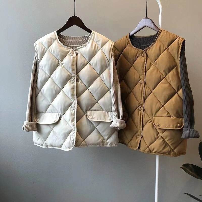 Short Cotton Jacket Vest Women's Loose Puffer Jacket - Mubimart