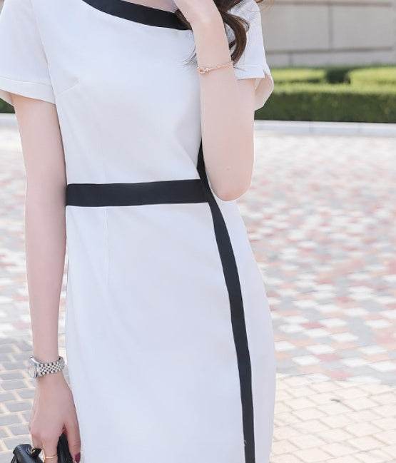 Slim, Thin Waist Retro Hong Kong Flavor Wrap Work Clothes One-piece Dress - Mubimart