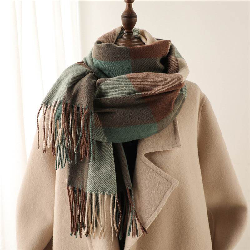 Men's And Women's Thickened Warm Plaid Scarves - Mubimart