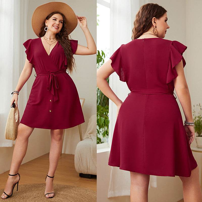 Summer Plus Size Ladies Deep V Party Dresses - Mubimart