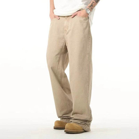 Khaki Casual Pants High Sense Basic Loose Straight-leg Trousers - Mubimart