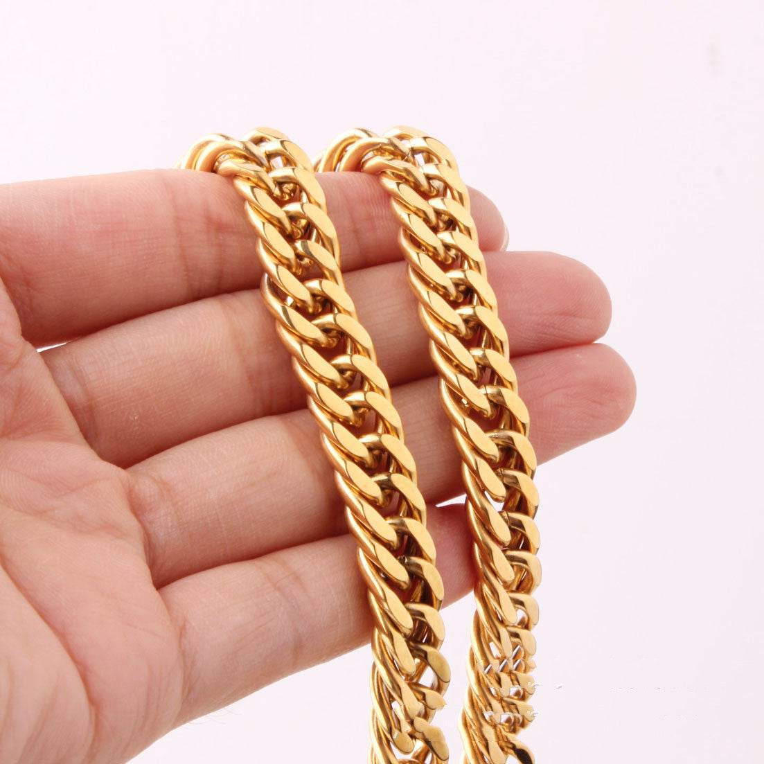 Mens Fashion Titanium Steel Gold Double Buckle Necklace - Mubimart
