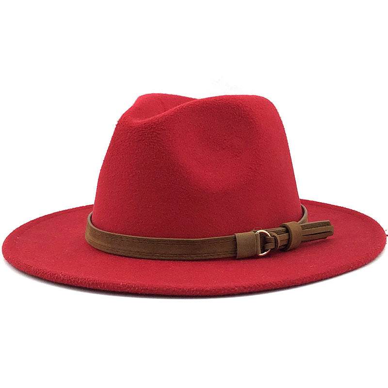 Simple Church Hat Suede Belt Woolen Hat British Style Fedora Hat Wide Brim Hat Women's Autumn And Winter Top Hat - Mubimart