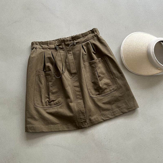 Drawstring Elastic Waist Skirt Large Workwear With Pocket Skirt - Mubimart