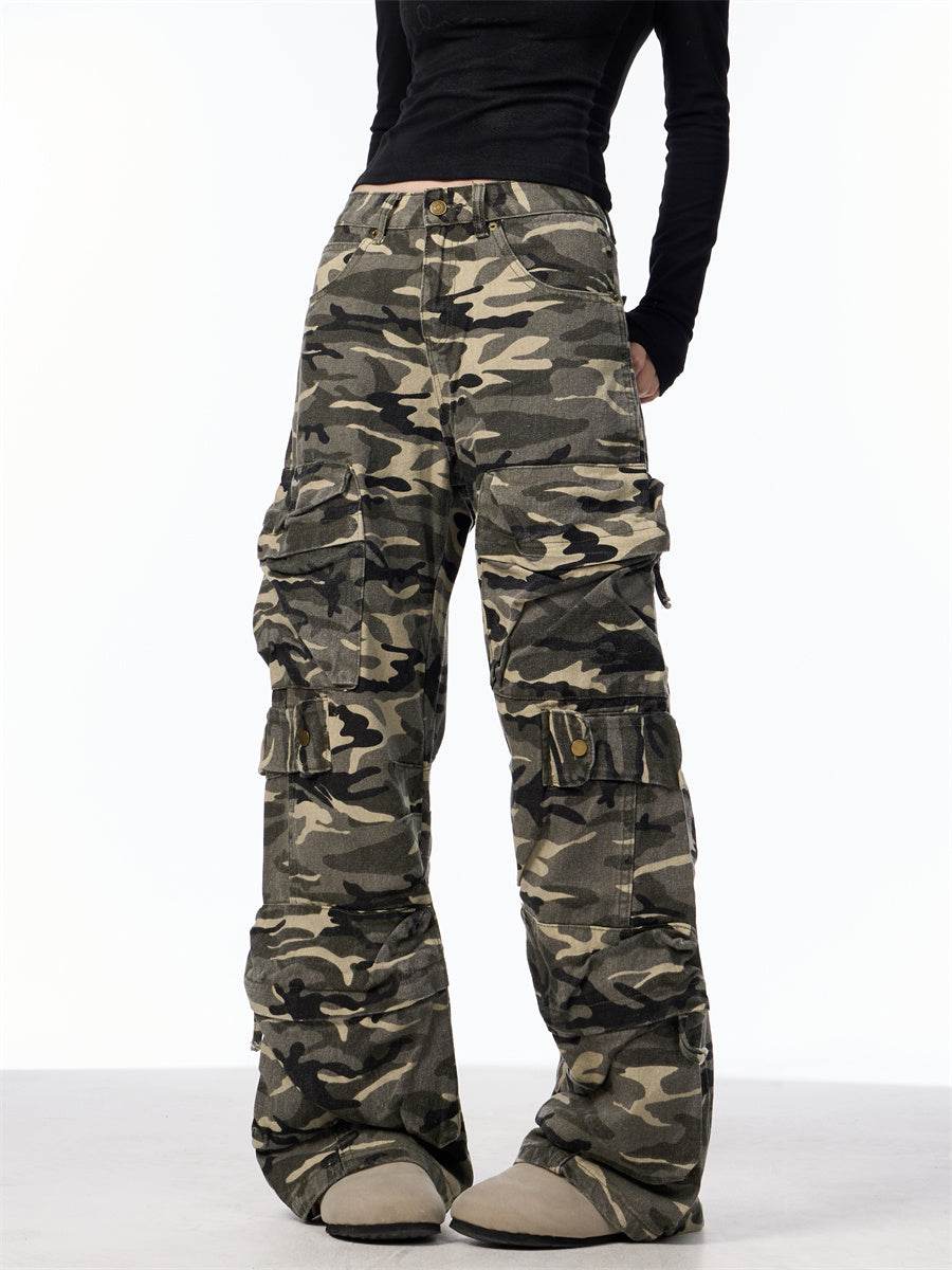 Retro Design Camouflage Cargo Pants Women - Mubimart