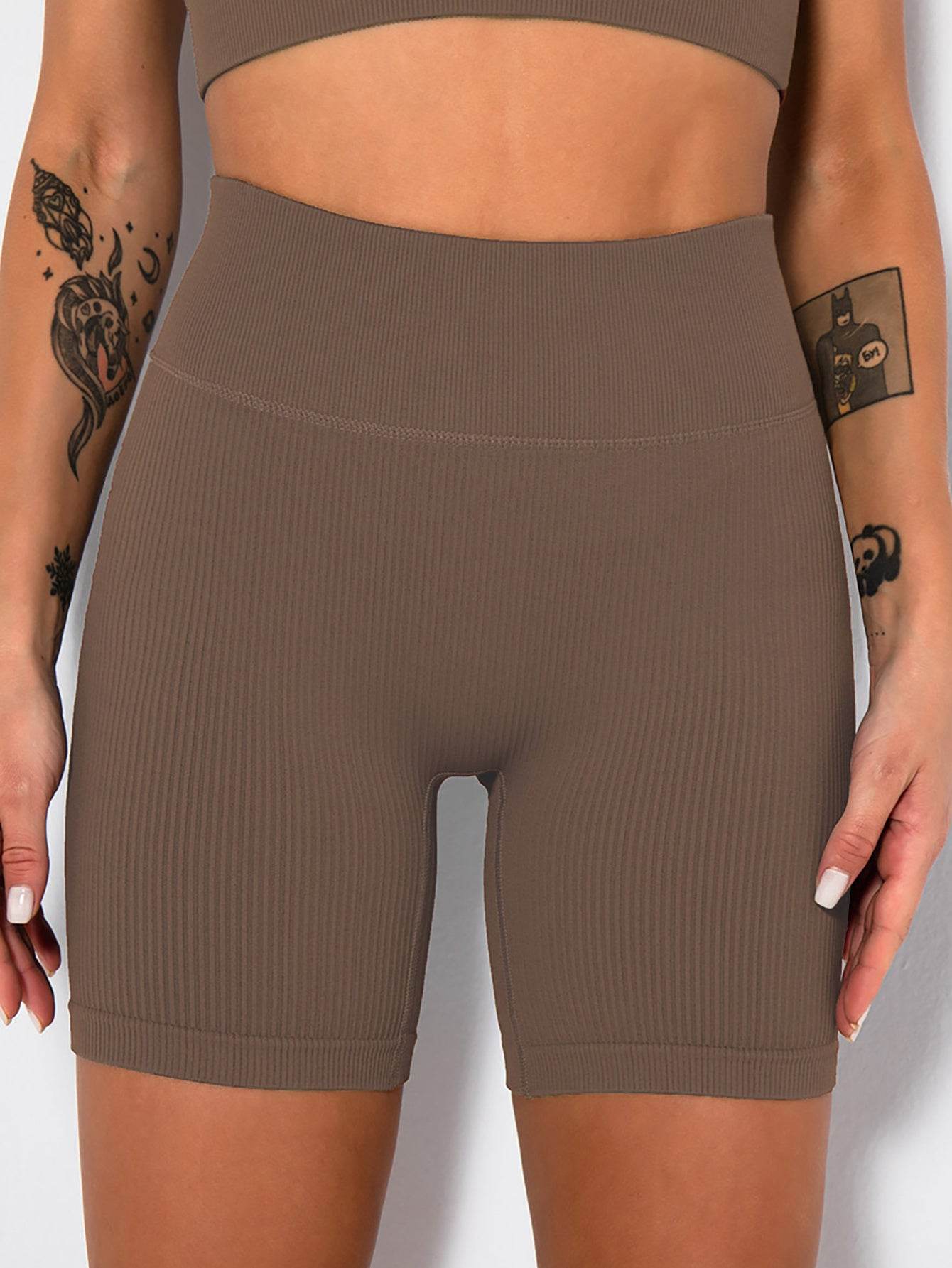 Yoga Shorts Ribbed Seamless Workout High Waist Athletic Leggings Suitable For Yoga Fitness, Workout Shorts Yoga Seamless Ribbed High Waisted Spandex Booty Biker Shorts - Mubimart