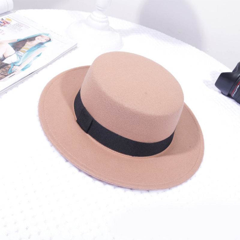 Flat Top Retro British Big Brim Fedora Hat Street Leisure - Mubimart