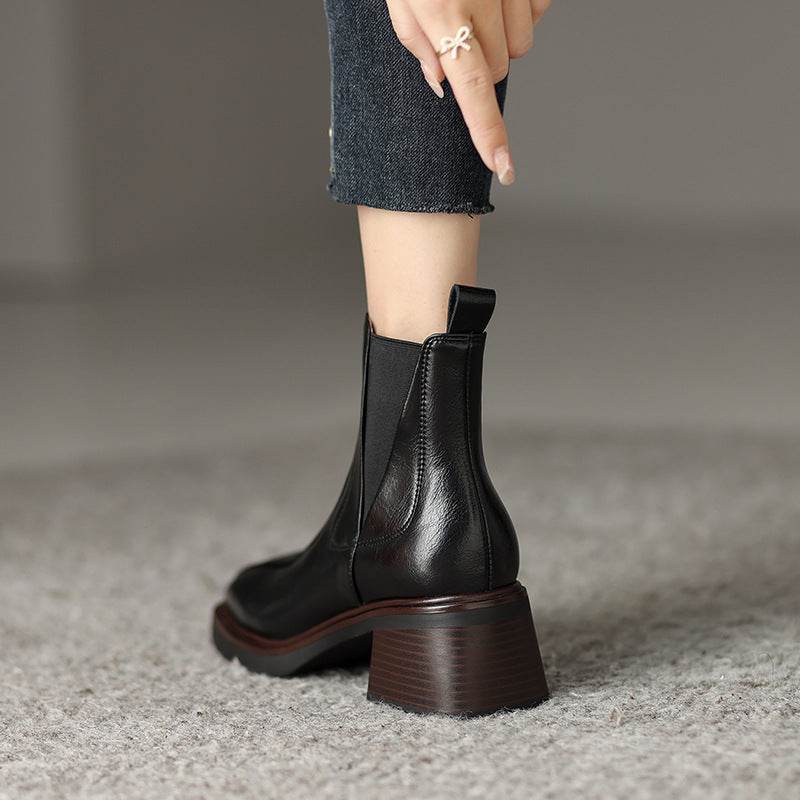 Fashionable Chunky Heel Square Toe Martin Boots - Mubimart