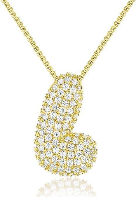 Brass Zircon Balloon English Letter Necklace - Mubimart