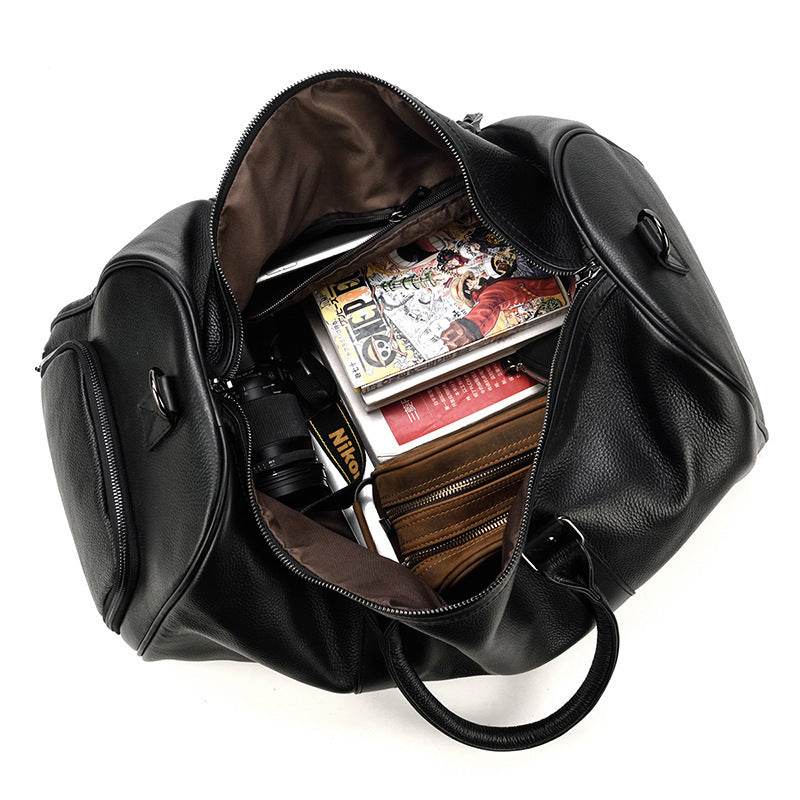 Men's Real-leather Traveling Black Gym Bag - Mubimart