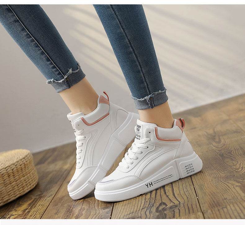 High Top Women Leather Casual Sneakers - Mubimart