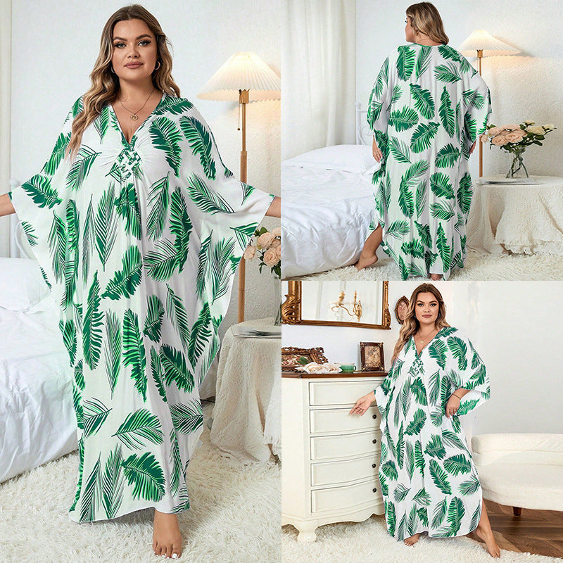 Loose Plus Size Robe Vacation Beach Coat - Mubimart -  