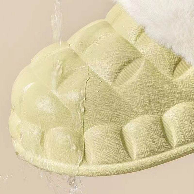 Fuzzy Slippers Women Winter Bedroom Indoor Shoes With Detachable Heel - Mubimart
