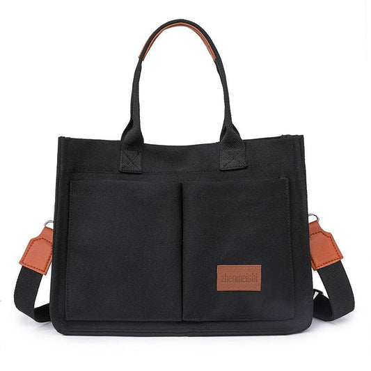 Casual Daily Canvas Tote Shoulder Bags Women Mommy Bag Large Capacity Messenger Multi Pocket Crossbody Chic Reusable Hand Bag - Mubimart