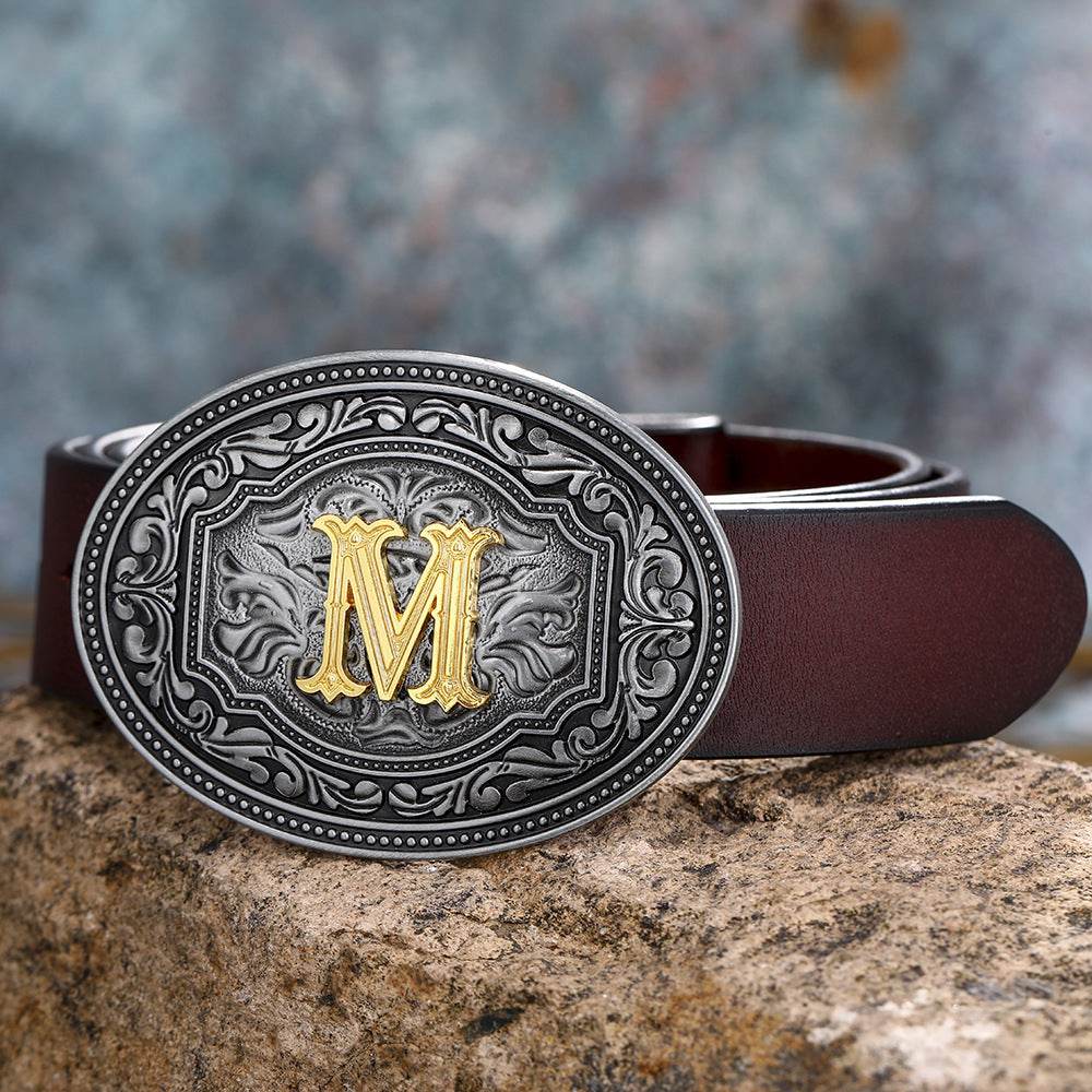 Men's And Women's Floral Letter Buckle Belts - Mubimart