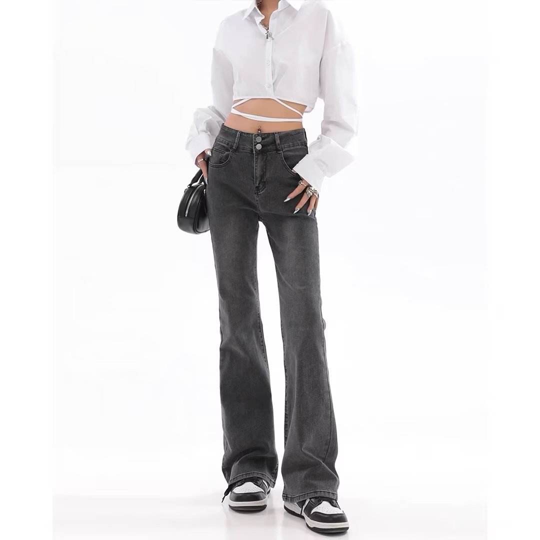 Retro American Slightly Flared Jeans Women - Mubimart