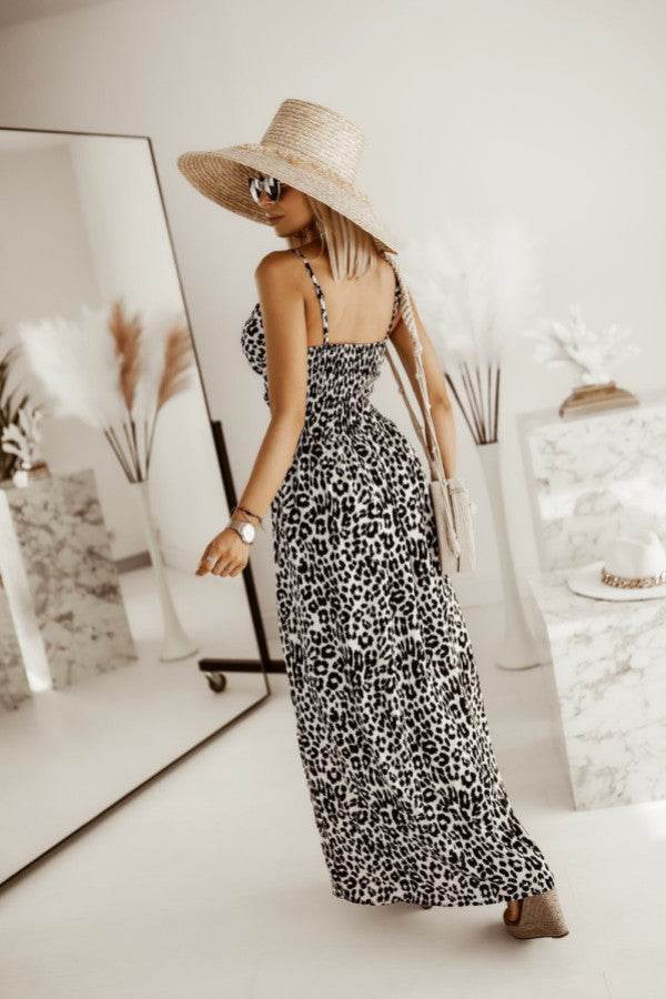 Women's Leopard Print Printing Slip Dress - Mubimart