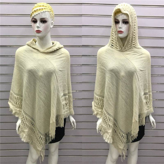 Solid Color Hollow Tassel Plus Size Cape And Shawl - Mubimart