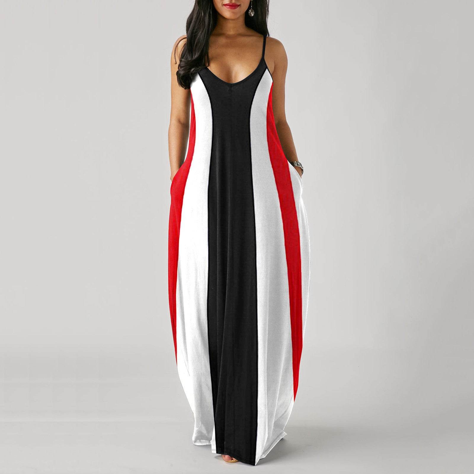 Casual Print Plus Size Sling Long Dress - Mubimart