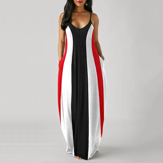 Casual Print Plus Size Sling Long Dress - Mubimart
