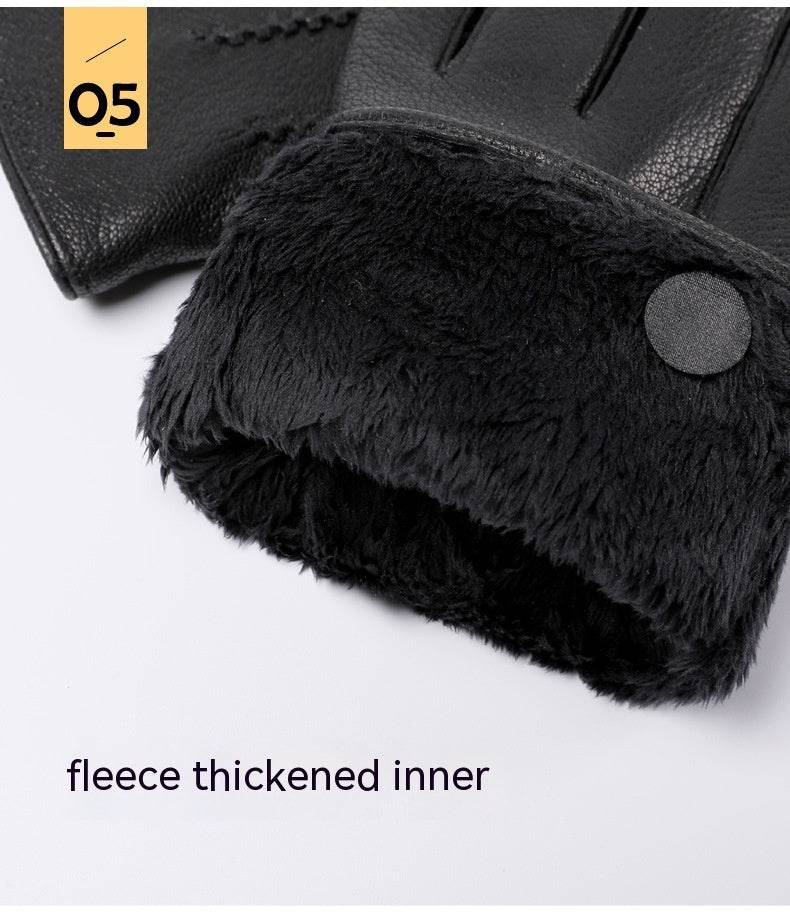 Fleece-lined Thickened Real Leather Gloves - Mubimart