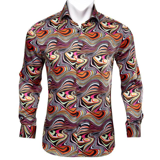 Barry.Wang Teal Paisley Floral Silk Shirts Men Autumn Long Sleeve Casual Flower Shirts For Men Designer Fit Dress Shirt BCY-05 - Mubimart