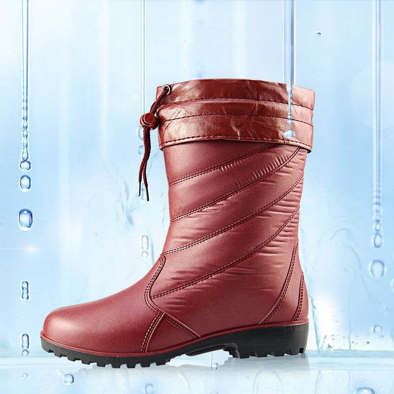 Boots Waterproof Shoes Rubber Shoes Women Warm Rain Boots - Mubimart