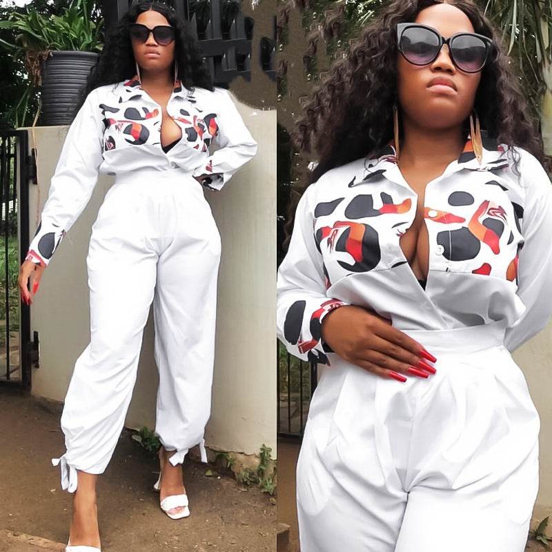 African Plus Size Women's Printed Casual Jumpsuit - Mubimart