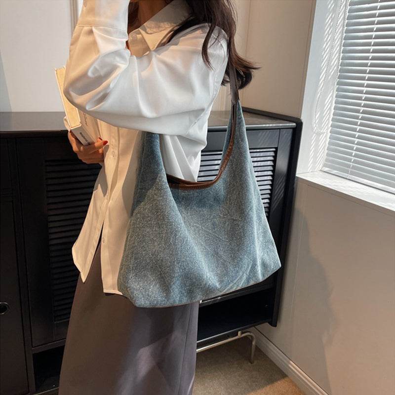 Denim Canvas Bucket Bag Fashion Large Capacity Shoulder Bags For Women Tote Handbag Female Shopping Bags - Mubimart