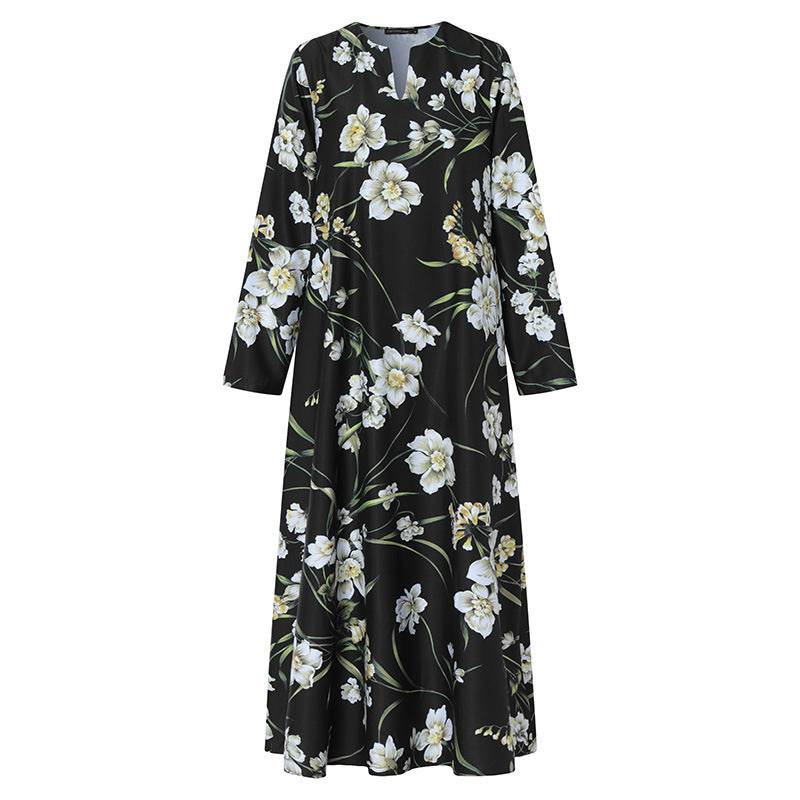 Casual Long Sleeve Resort Plus Size Robe Dress - Mubimart