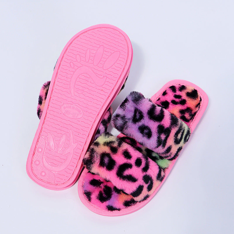 Women New Indoor Fuzzy Leopard Plush House Flat With Fuzzy Slipper - Mubimart -  