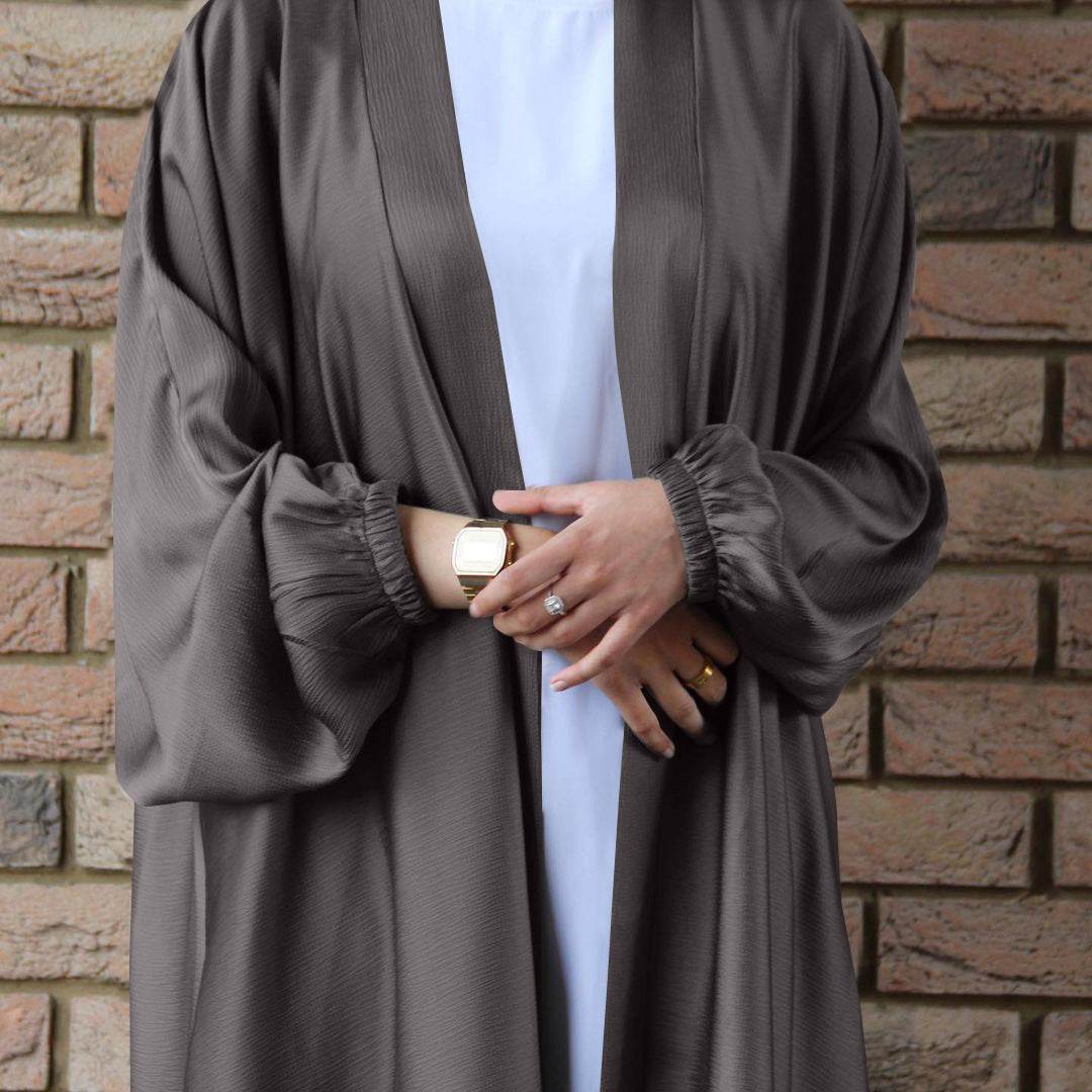 Women's Drawstring Sleeve Plus Size Cardigan Robe - Mubimart
