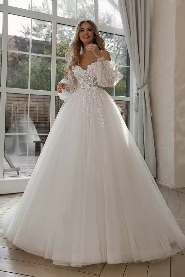 Boho Bride Gown Puff Sleeve Off Shoulder Wedding Dresses - Mubimart -  