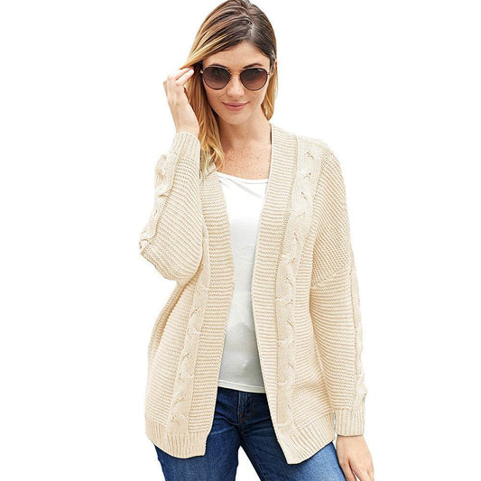 Cardigan Bat Long Sleeve Ribbed Knit Plus Size Cardigan - Mubimart