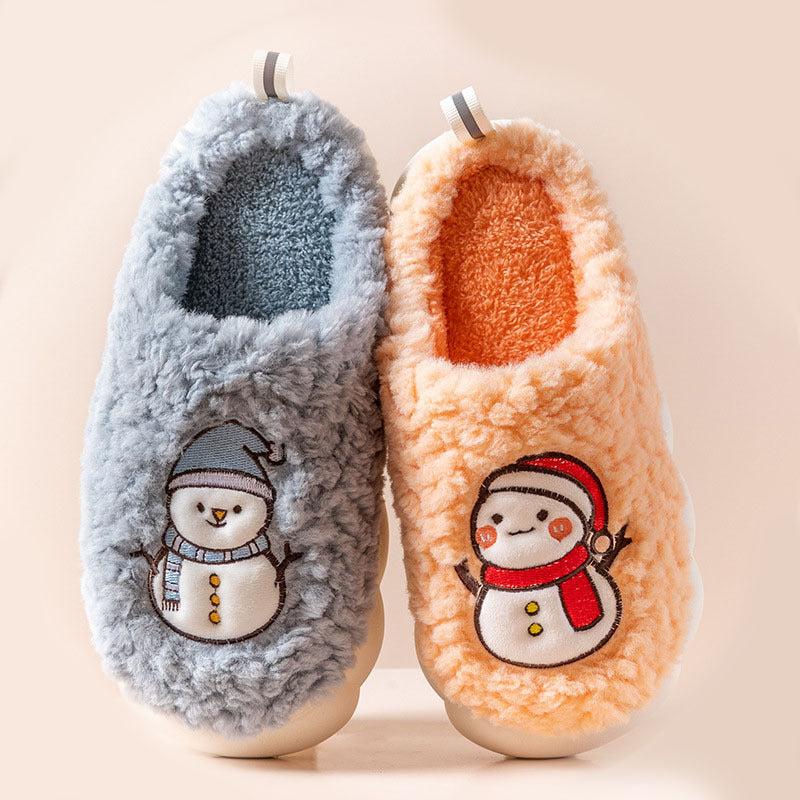 Cute Snowman Slippers Winter Indoor Household Warm Plush Thick-Soled Anti-slip Couple Home Slipper Soft Floor Bedroom House Shoes - Mubimart -  