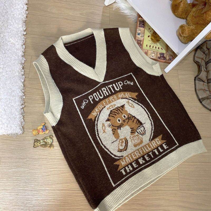 Women's Knitted Vest Loose Retro Outerwear Sweater Vest - Mubimart