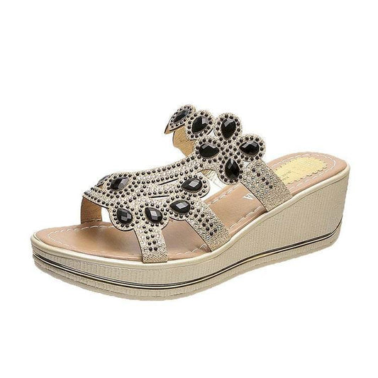 Slippers Flat Bottom Comfort Women's Rhinestone Sequins - Mubimart