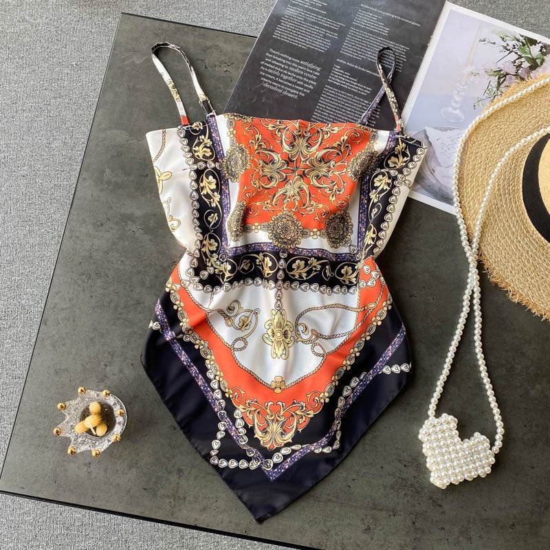 Abdominal Camisole Print Open-Back Top - Mubimart