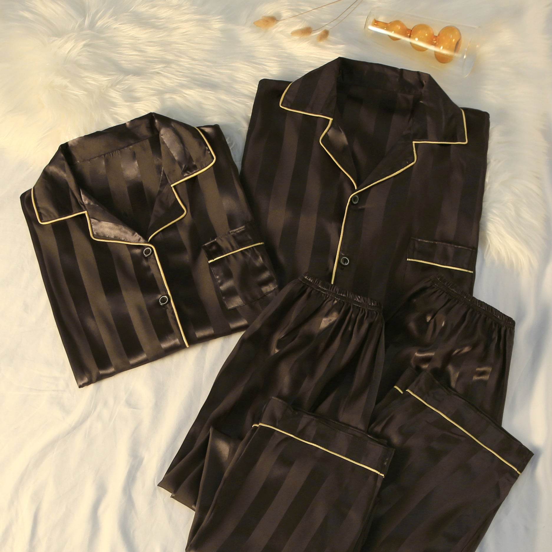 Striped Luxury New Plus Size Silk Loungewear - Mubimart